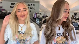 Reverse Balayage | Bleach blonde to Mushroom Bronde Money Piece using REDKEN SHADES EQ