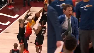 Quin Snyder gets a technical foul for yelling at the referees for a no call on Donovan Mitchell