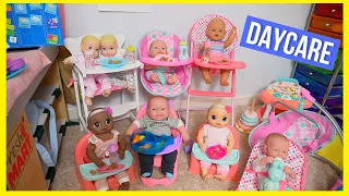 Baby Doll Daycare Snack time Routine feeding and changing baby dolls