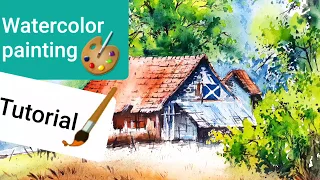 Watercolor landscape paintings / Forest House / Painting Demonstration like Milind Mulick