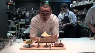 André Chiang prepares the amuse-bouches in Singapore