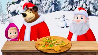 Masha and the Bear delivering a Christmas Tree PiZZA to Santa | Masha Pizzeria