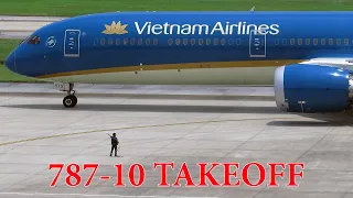 Overview of the take-off process of Boeing 787-10 Vietnam Airlines at Noi Bai airport.