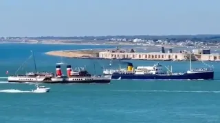 Unforgettable Encounter: Paddle Steamer Waverley and Steamship Shieldhall Sail Side by Side