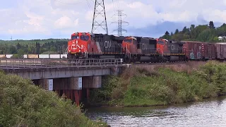 Monster Size CN Train Almost 1000 Axles Long! Sand Hoppers, Train Bridge, CEFX Unit, At Lake Wabamun