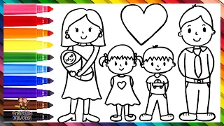 Dibuja y Colorea Una Familia De 5 👩👨👶👧👦❤️ Padres E Hijos 👨‍👩‍👧‍👧🌈 Dibujos Para Niños