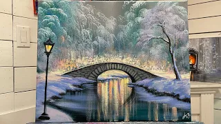 How to Paint “Old Stone Bridge” acrylic Landscape painting tutorial