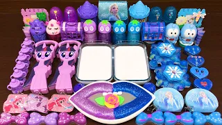 PURPLE PONY vs BLUE ELSA! Mixing Random into GLOSSY Slime ! Satisfying Slime Video #280