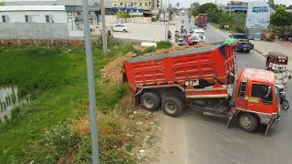 Full Video!! Filling Land Use Dozer MITSUBISHI And Driver Dump Truck 24T,5T Fill in the soil.