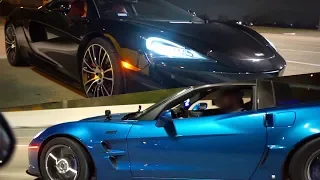 Boosted Mustang messes around with MCLAREN 570S & HELLCAT! + D1X Mustang vs 850hp Corvette ZR1s!
