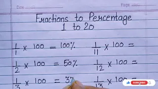 Fractions to percentage 1 to 20