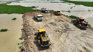 Incredible Construction Wheel Loader Build New Road Over Big Lake On Development Area