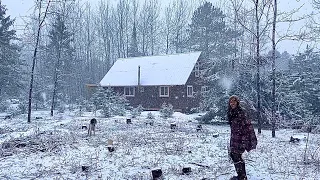 Beautiful Peaceful Spring Snow Storm At An Off Grid Cabin In The Woods