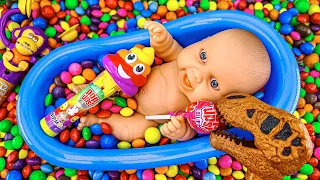 Satisfying ASMR | M&M's Slime & Tasty Lollipop with Full of Candy in Glossy 1 Bathtub Cutting #74