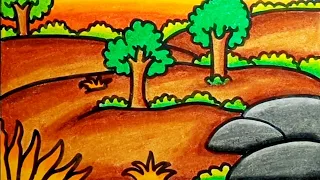 How To Draw Forest Scenery Very Easy For Beginners | Drawing Forest Scenery Step By Step