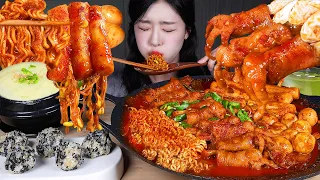 ASMR MUKBANG | 🔥 SPICY CHICKEN FEET SOUP 🔥 TTEOKBOKKI & RAMEN NOODLES & RICE BALLS & STEAMED EGGS