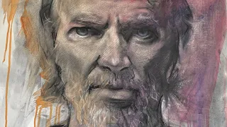 Charcoal acrylic portrait Jeff Bridges