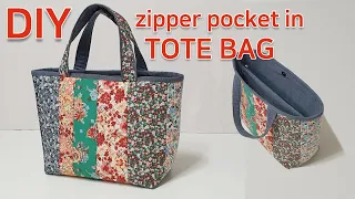 DIY Zipper pocket in tote bag/How to make a tote bag with a zipper divider/지퍼포켓 칸막이 토트백만들기[jsdaily]