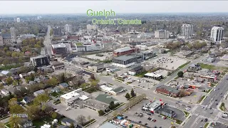 Guelph (Ontario, Canada) Downtown, Exhibition, Clairfields, Waverley Drone Aerial View Spring 2021