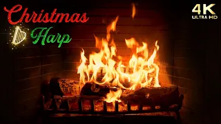 Christmas Fireplace with Christmas Harp Music Ambience -  Cozy Christmas Ambience