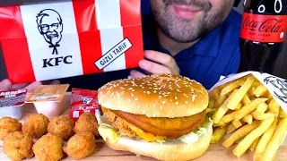 KFC | CRISPY CHICKEN BURGER + FRENCH FRIES + CHICKEN (ASMR MUKBANG) EATING SOUNDS