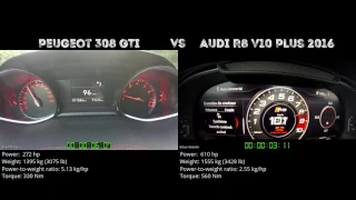 Peugeot 308 GTi vs Audi R8 V10 Plus 2016 // 0-100 km/h