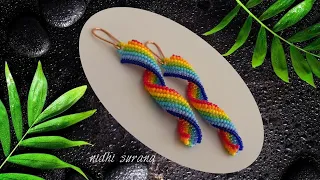 Curly Rainbow Ribbon Earrings/Seed bead Jewelry making Tutorial/Aretes diy