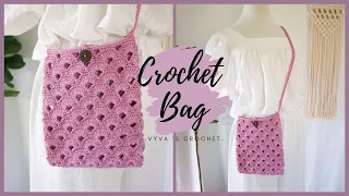 Crochet Bag| Hướng dẫn móc túi đeo chéo với tone tím ngọt ngào| Vyvascrochet