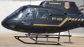 Helicóptero da Polícia Federal: Acionamento do Motor, Decolagem e Pouso em Ação