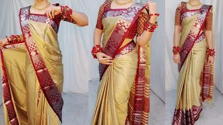 PLAIN BORDER SAREE|BEGINNERS SAREE DRAPING GUIDE|FRONT PALLU STYLE|STEP BY STEP|HINDI