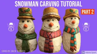 Carving A Snowman From Wood, part 2.  Easy beginner wood carving project.