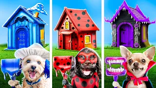 One Colored Dog House Challenge! Vampire vs Ladybug vs Smurf Cat!