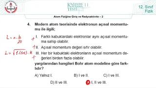 12 Sınıf MEB Fizik Kazanım Kavrama Testi-11 (Atom Fiziğine Giriş ve Radyoaktivite-2 (2018-2022) +pdf