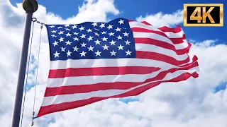 4K 30 Min American Flag Waving - Video & Audio. USA Flag with National Anthem!