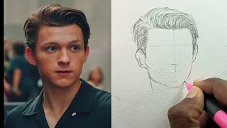 how to draw face with Loomis method drawing Tom Holland step by step