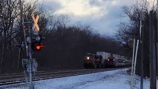 Amtrak Lake Shore Limited 48 passes the waiting CSX Intermodal train!! Train meet in Westfield, NY!!