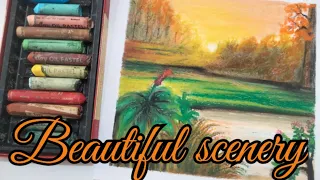 Beautiful scenery drawing with oil pastel.How to draw scenery with oil pastel.