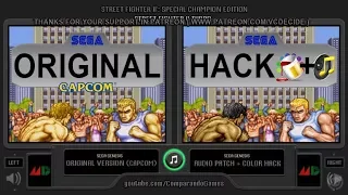 Street Fighter II Turbo (Sega Genesis vs Sega Genesis - Original vs Hack) Side by Side Comparison