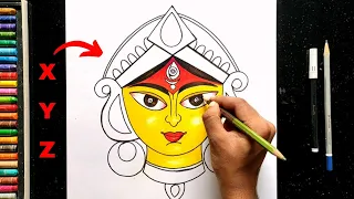 How To Draw Maa Durga Face From 'XYZ' For Kids | Very Easy Maa Durga Face With Step By Step ||