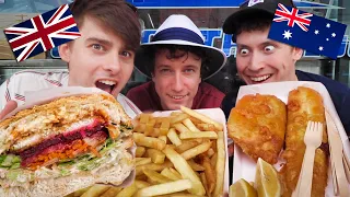 Brits try Australian Fish and Chips (how is it BETTER?!)