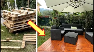 Cómo hacer SUELO de MADERA con PALETS | TARIMA o PISO Estilo Deck Fácil & Barato