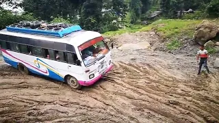 Crazy Bus driving Skills in muddy offroad in Nepal