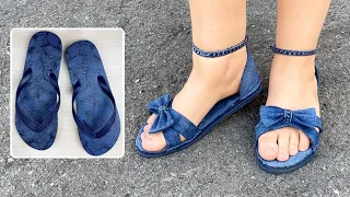 I MADE FASHIONABLE SUMMER SHOES FROM CHEAP SLIPPERS AND OLD JEANS!