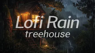 Forest Treehouse in Rain 🌧️ Lofi HipHop / Ambient 🎧 Lofi Rain [Beats To Relax / Piano x Drums]