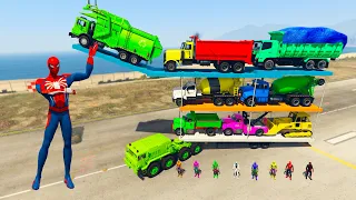 GTA 5 Spiderman MOD, Loading Cars, Jeep, Trucks, buses, Tractors Into Big Truck