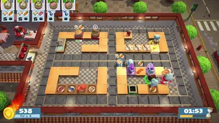 Overcooked 2 Kevin 6, 4 stars. 3 players co-op