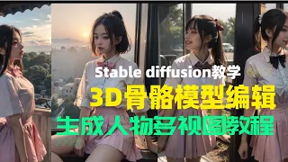 3d骨骼模型编辑生成人物多视图教程，stable diffusion教学，ai绘画零基础入门课程