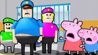 Peppa Pig and George Pig VS BRUNO'S FAMILY PRISON RUN IN ROBLOX