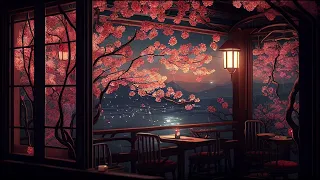 Japanese Lofi Music | Relax, Sleep, Chill. Japanese cafe with sakura, lights and a beautiful view