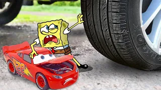 Stop !! No Crushing SpongeBob vs Lightning Mcqueen Car 🚓 Crushing Crunchy & Soft Things by Car